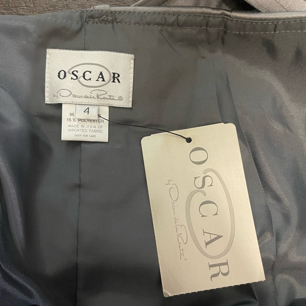 NWT Oscar De La Renta Silver Inverted Flat Pleated Satin Skirt - Picture 3 of 4